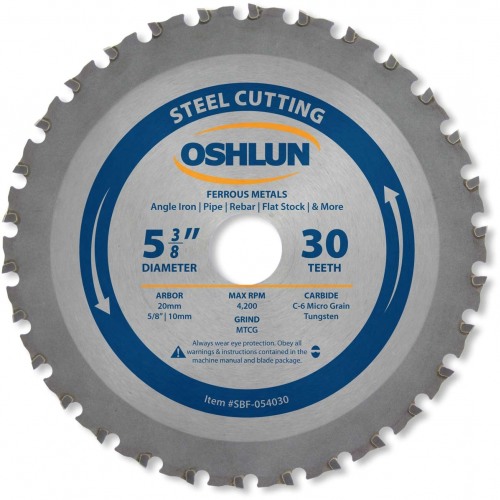 OSHLUN Steel & Ferrous Metal Cutting -  5-3/8"x30T, 20mm Hole with 5/8" & 10mm Bushings