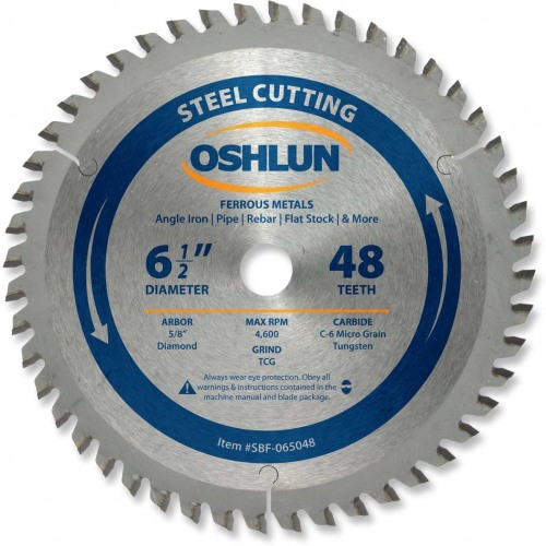 OSHLUN Steel & Ferrous Metal Cutting Blade - 6-1/2" x 48 Tooth, 5/8" Hole w/Diamond Knock Out