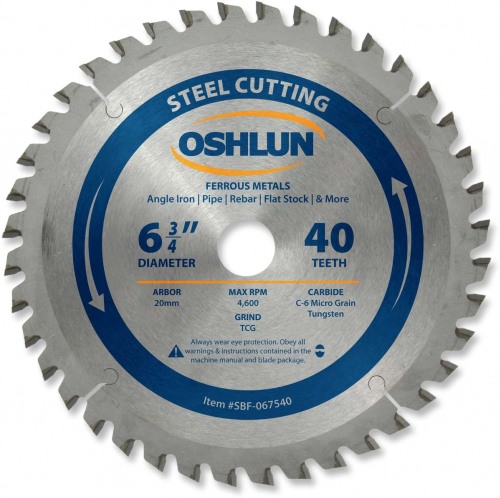 OSHLUN Steel & Ferrous Metal Cutting Blade - 6-3/4" x 40 Tooth, 20mm Hole