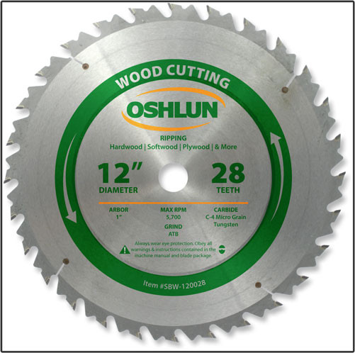 12x28T Oshlun Rip Blade - 1" Hole