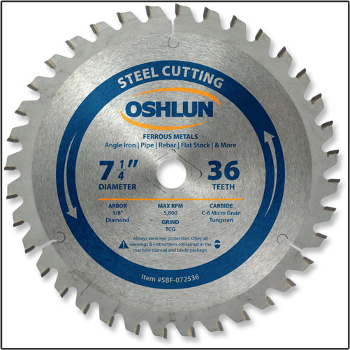 OSHLUN Steel & Ferrous Metal Cutting Blade - 7-1/4" x 36T, 5/8" Hole W/Diamond Knock Out