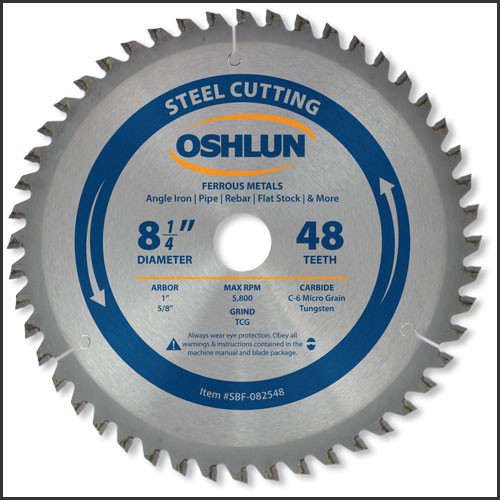 OSHLUN Steel & Ferrous Metal Cutting Blade - 8-1/4" x 48T, 1" Hole with 5/8" Bushing