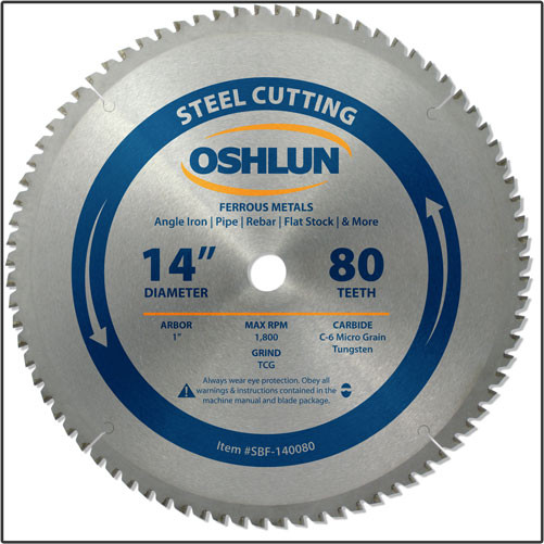 OSHLUN Steel & Ferrous Metal Cutting Blade - 14" x 80T, 1" Hole