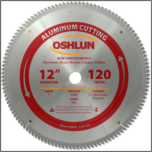 Oshlun 12"x120T TCG, 1-Inch Hole for Aluminum & Non Ferrous Metals