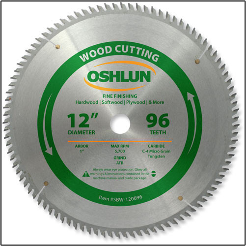 Oshlun 12x96T ATB Fine Finishing Saw Blade, 1" Hole