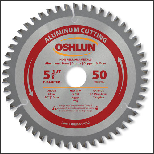 Oshlun 5-3/8"x50T TCG with 20mm Arbor (Comes with 5/8-Inch & 10mm Bushings) for Aluminum & Non Ferrous