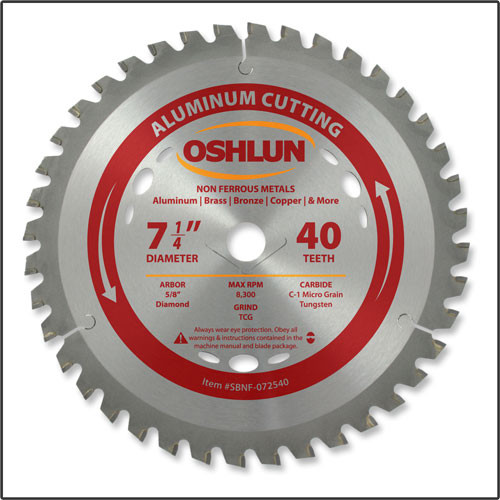 Oshlun 7-1/4"x40T TCG, 5/8" Hole (with Diamond Knockout) for Aluminum & Nonferrous Metals
