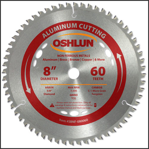 Oshlun 8"x60T TCG, 5/8" Hole (with Diamond Knockout) for Aluminum & Nonferrous Metals