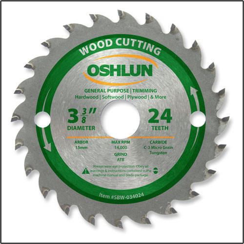 Oshlun 3-3/8"x24T ATB General Purpose & Trimming Saw Blade, 15mm Hole