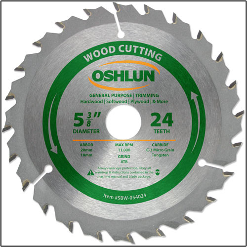 Oshlun 5-3/8"x24T ATB General Purpose & Trimming Saw Blade, 20mm Hole (5/8-Inch & 10mm Bushings)