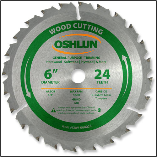 Oshlun 6x24T ATB General Purpose & Trimming Saw Blade, 1/2-Inch Hole