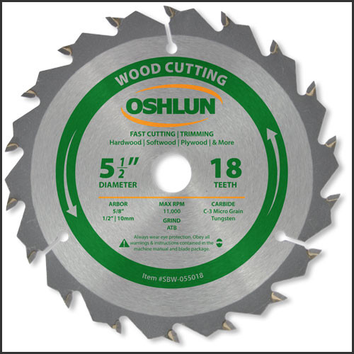 Oshlun 5-1/2"x18T ATB Fast Cutting &Trimming Saw Blade, 5/8" Hole (1/2" & 10mm Bushings)