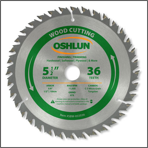 Oshlun 5-1/2"x36T ATB Finishing & Trimming Saw Blade with 5/8" Hole (1/2" & 10mm Bushings)