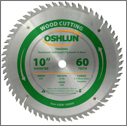 Oshlun 10"x60T Finishing Saw Blade, 5/8" Hole