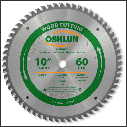 Oshlun 10"x60T Multi-Purpose TCG Saw Blade, 5/8" Hole