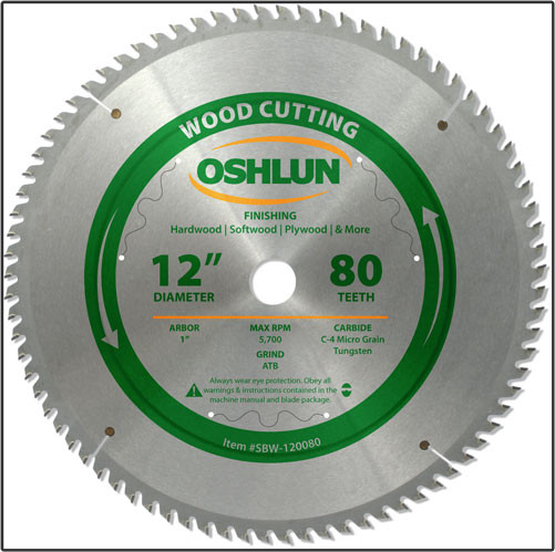 Oshlun 12"x80T Finishing Saw Blade, 1" Hole