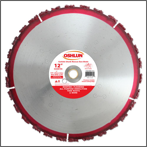 Oshlun 12-Inch Carbide Chunk Blade with 1" Hole for Rescue & Demolition
