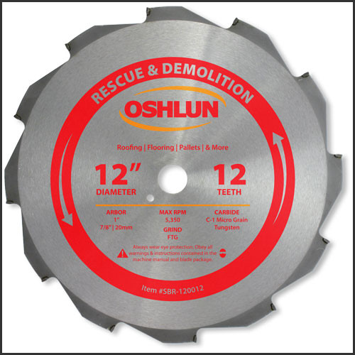 Oshlun 12-Inch 12 Tooth FTG Saw Blade with 1" Hole (7/8-Inch and 20mm Bushings) for Rescue & Demolition