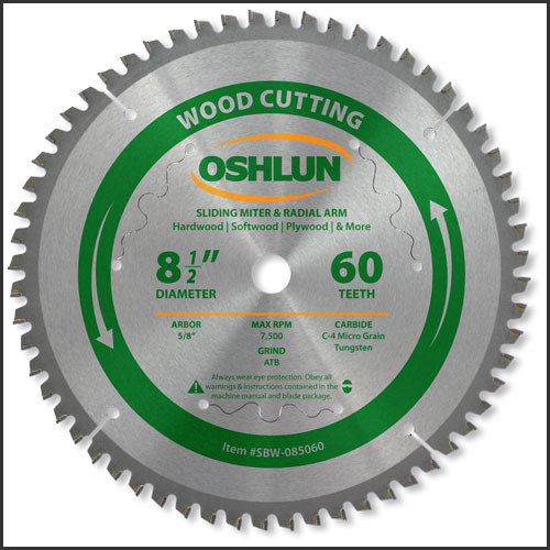 Oshlun 8-1/2x60T Negative Hook Finishing ATB Saw Blade with 5/8" Hole for Sliding Miter Saws