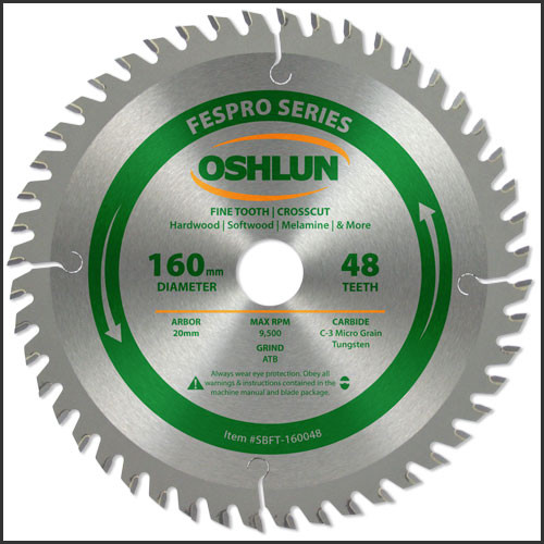 Oshlun 160mmx48T FesPro Crosscut ATB Saw Blade with 20mm Hole for Festool TS 55 EQ, DeWalt DWS520, & Makita SP6000K