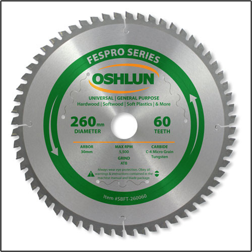 Oshlun 260mmx60T FesPro General Purpose ATB Saw Blade with 30mm Hole for Festool Kapex KS 120