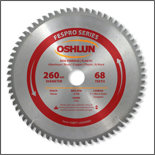 Oshlun 260mmx68T FesPro Non Ferrous TCG Saw Blade with 30mm Hole for Festool Kapex KS 120