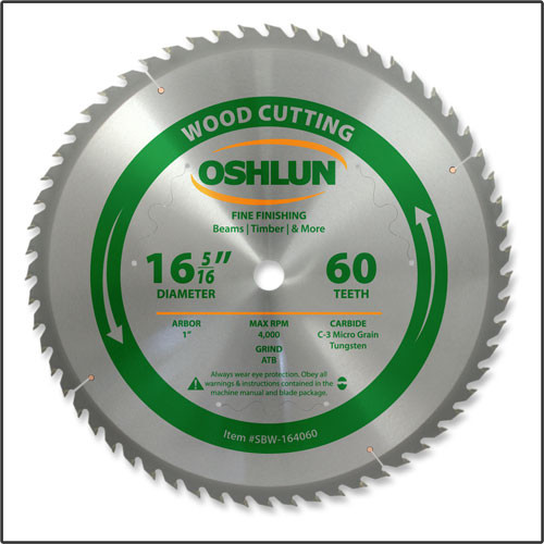 Oshlun 16-5/16"x60 Tooth Beam Saw ATB Saw Blade with 1-Inch Hole