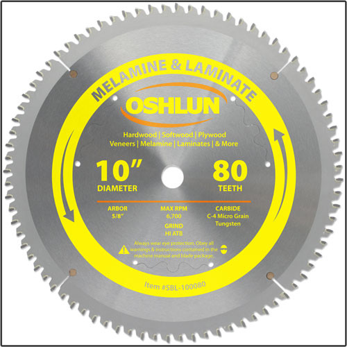 Oshlun 10"x80 Tooth HI-ATB Saw Blade with 5/8-Inch Hole for Melamine & Laminates