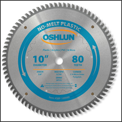 Oshlun 10"x80 Tooth MTCG Saw Blade with 5/8-Inch Hole for Plastics