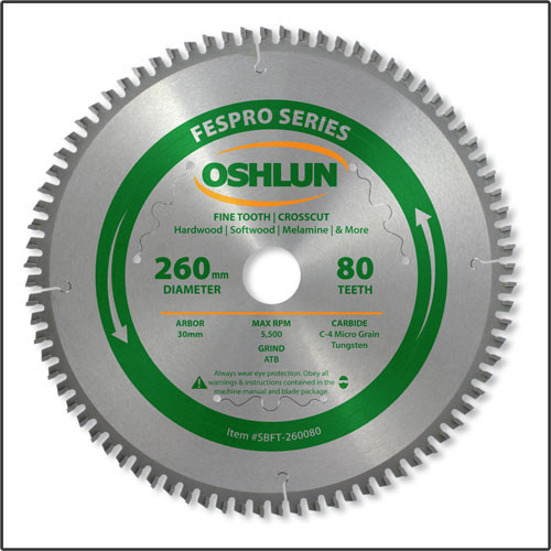Oshlun 260mmx80T FesPro Crosscut ATB Saw Blade with 30mm Hole for Festool Kapex KS 120