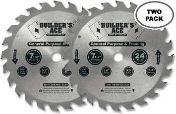 Oshlun 7-1/4"x24T ATB Builder's Ace General Purpose & Framing Saw Blade, 5/8-Inch Hole with Diamond Knockout, 2-Pack