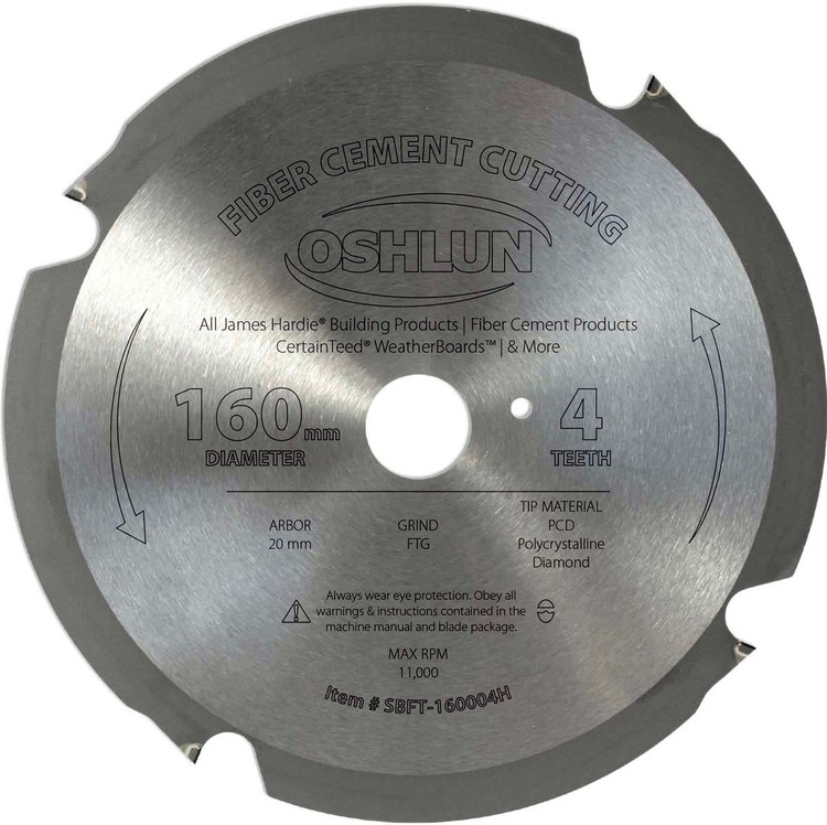 Oshlun 160mm 4 Tooth PCD Saw Blade with 20mm Hole, for Fiber Cement
