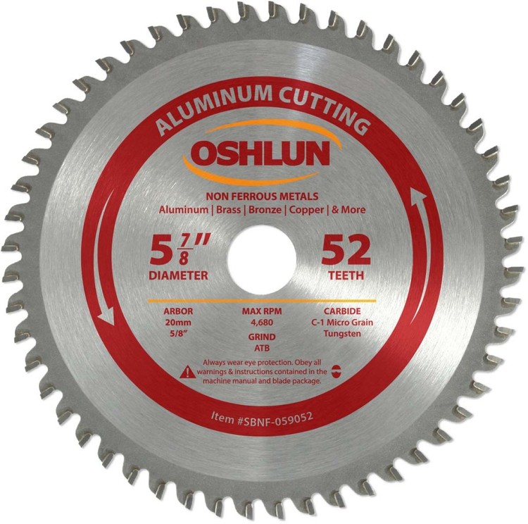 Oshlun 5-7/8-Inch 52 Tooth ATB Saw Blade with 20mm Arbor (5/8-Inch Bushing) for Aluminum and Non Ferrous Metals