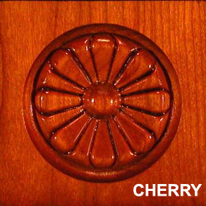 Daisy Embossed Square Edge Rosette, 27/32" x 3-1/2" x 3-1/2" - Cherry