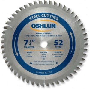 OSHLUN Steel Cutting Saw Blade - 7-1/4" x 52T, 5/8" Hole with Diamond Knock Out