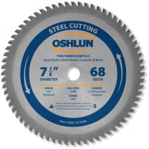 OSHLUN Steel Cutting Saw Blade - 7-1/4" x 68 Tooth, 5/8" Hole with Diamond Knock Out