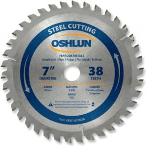 OSHLUN Steel & Ferrous Metal Cutting Blade - 7" x 38 Tooth, 20mm Hole