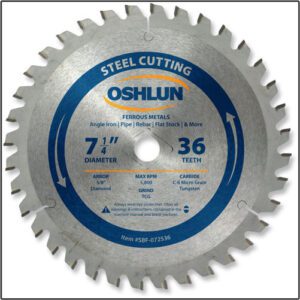 OSHLUN Steel & Ferrous Metal Cutting Blade - 7-1/4" x 36T, 5/8" Hole W/Diamond Knock Out