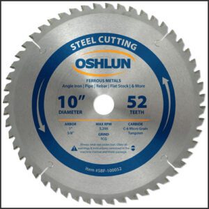 OSHLUN Steel & Ferrous Metal Cutting Blade - 10" x 52T, 1" Hole with 5/8" Bushing
