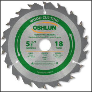 Oshlun 5-3/8"x18T ATB Fast Cutting & Trimming Saw Blade, 20mm Hole (5/8" & 10mm Bushings)
