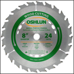 Oshlun 8"x24T ATB General Purpose & Framing Saw Blade, 5/8" Hole (Diamond Knockout)