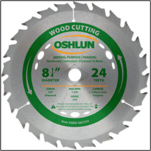 Oshlun 8-1/4"x24T ATB General Purpose & Framing Saw Blade, 5/8" Hole (Diamond Knockout)