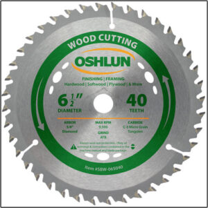 Oshlun 6-1/2"x40T ATB Finishing & Framing Saw Blade, 5/8" Hole (Diamond Knockout)