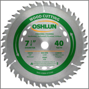 Oshlun 7-1/4"x40T ATB Finishing & Framing Saw Blade, 5/8" Hole (Diamond Knockout)