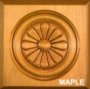 Daisy Embossed Beveled Rosette, 1-1/16" x 4-1/2" x 4-1/2" - Maple