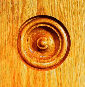 Bullseye Square Edge Rosette, 1-1/16" x 5-1/2" x 5-1/2" - Red Oak